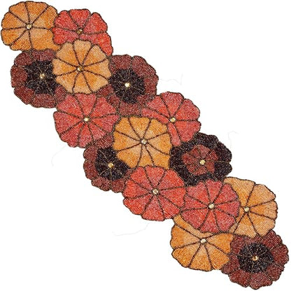 Multicolor Beaded Table Runner, 36 in, Farmhouse Holiday | 13x36 in, glass beads on polyester satin backing, non-slip, weddings, Christmas, baby showers, birthdays - color: Dark Brown/Yellow, size: 36"x13"