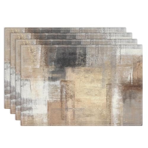 Emvency Farmhouse Placemats Set of 4, 12x18 Inch, Modern Abstract | Art Painting Table Mats for Outdoor Home Party Kitchen Dining Decoration - color: Abstract Brown 1, size: Set of 4