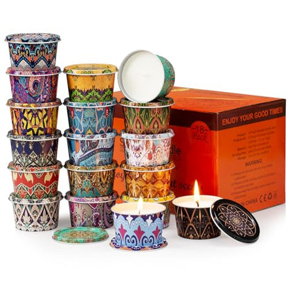 18 Pack Scented Candles Set,Soy Wax Travel Candles Bulk, Long Lasting Aromatherapy Candle Gift Set for Women, Home Fragrance, Mother's Day,Relaxation & Stress Relief - color: 18 Pack Mandala