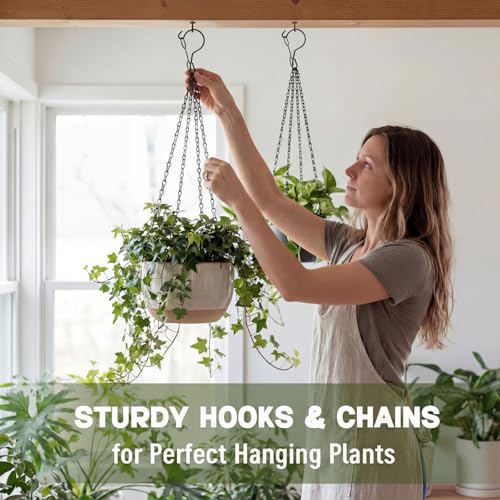 3 Pack 23 Inch Hanging Baskets Chains with Windproof Hooks, Hanging Plant Chains 4 Point Metal Flower Pot Replacement Chain Hangers for Planters Lanterns Bird Feeders, Baskets Not Included