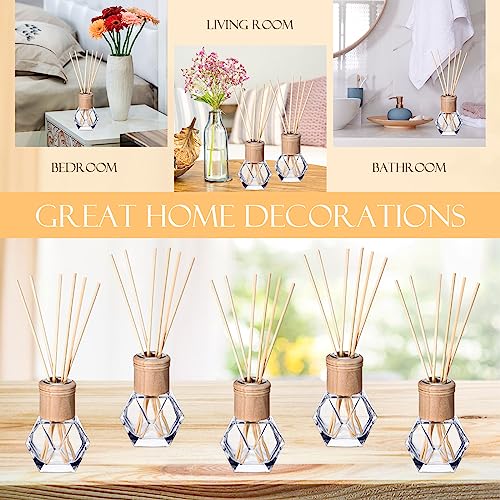 Roshtia 4 Set Reed Diffuser Bottle Empty Refillable Fragrance Glass Diffuser Bottles Set with Wooden Caps Rattan Sticks 50ml 1.7 oz Irregular Glass Jars for DIY Fragrance