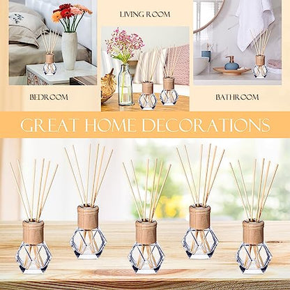Roshtia 4 Set Reed Diffuser Bottle Empty Refillable Fragrance Glass Diffuser Bottles Set with Wooden Caps Rattan Sticks 50ml 1.7 oz Irregular Glass Jars for DIY Fragrance