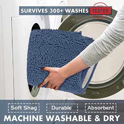 LuxUrux Bathroom Rugs Sets 2 Piece: Quick Dry, Soft Plush Anti-Slip, Super Absorbent. Includes Rectangular (31x20 inches) & U-Shaped Toilet Mat (20x20 inches) | Medium Blue - color: Medium Blue, size: 2 Piece Set
