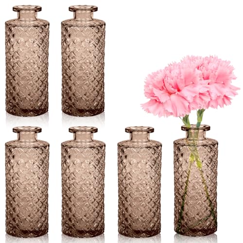 Bud Vases,6 Pcs Glass Vase Small Amber Bud Vases for Centerpieces, Vintage Vase for Centerpieces, Rustic Wedding, Home, Table Decor (Amber) - color: Amber