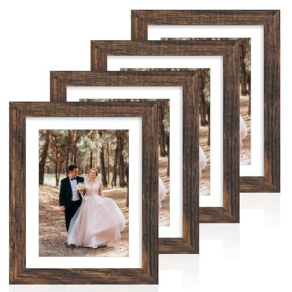 iRahmen 7x10 Picture Frame with Mat 5.5x8.5 - High Definition Real Glass Wooden Photo Frames for Tabletop Display and Wall Mounting (Brown, Set of 4) - color: Brown, size: 7X10