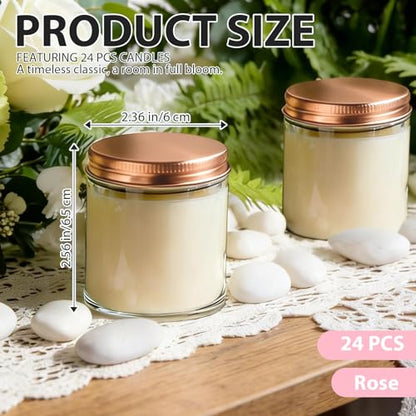 24 PCS 4oz White Soy Wax Candles, Classic Rose Scented Candle Gift Set | Warm & Cozy Bulk Favors | Perfect for Weddings, Housewarmings, Holiday Parties | Relaxing Rose Home Fragrance - color: Rose