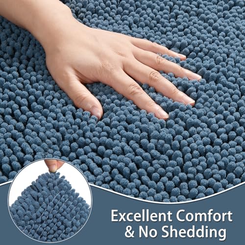 LOCHAS Bathroom Rugs Sets 2 Piece, 20''x20'' & 34''x21'', Denim Blue | Non Slip U-Shaped Toilet Rug, Chenille Washable Absorbent, Soft Bath Mat Set for Shower, Sink - color: Denim Blue