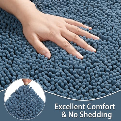 LOCHAS Bathroom Rugs Sets 2 Piece, 20''x20'' & 34''x21'', Denim Blue | Non Slip U-Shaped Toilet Rug, Chenille Washable Absorbent, Soft Bath Mat Set for Shower, Sink - color: Denim Blue