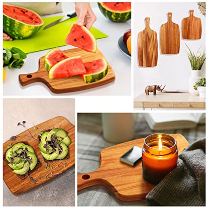 Kathfly 3 Pcs Acacia Wood Cutting Board with Handle Wooden Laser Kitchen Serving Charcuterie Board for Vegetables Meat Pizza Cheese Fruit Bread(17x7, 14x7, 10x7 Inch) - size: 17x7, 14x7, 10x7 Inch