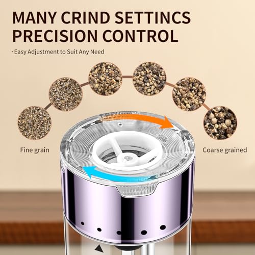 Electric Rechargeable Salt and Pepper Grinder Set - Automatic Grinder, External Adjustable Coarseness, LED Light, One-Hand Operation, Stainless Steel & Acrylic, USB Charging, Purple (Set of 2) - size: Dark Purple