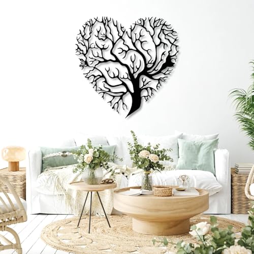 Yemwot Tree of Life Metal Wall Art-Metal Tree Heart Wall Decor, Heart Decor, Branch Decortion, Love Sign, Living Room Bedroom Art (39"x 39"| 100x100cm, Black) - color: Black, size: 39"L x 39"W