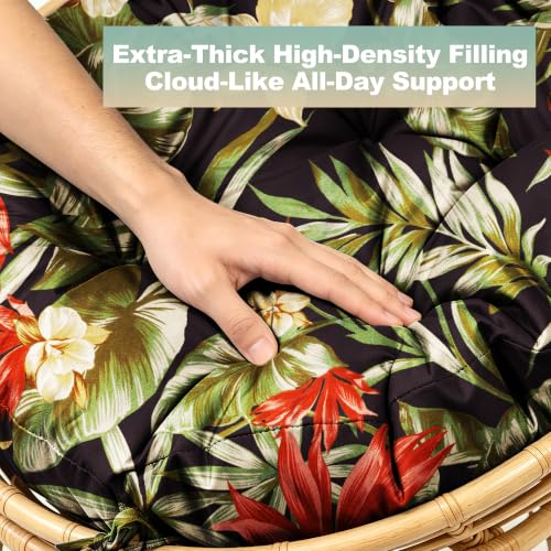 ARTPLAN Round Papasan Chair Cushion Tufted Swing Seat Pad with Ties,Floral | 47"x47"x4"tufted round chair cushion, polyester cover&fluffy fiber fill, fixed ties fit papasan, swing&wicker indoor chairs - color: Floral Black
