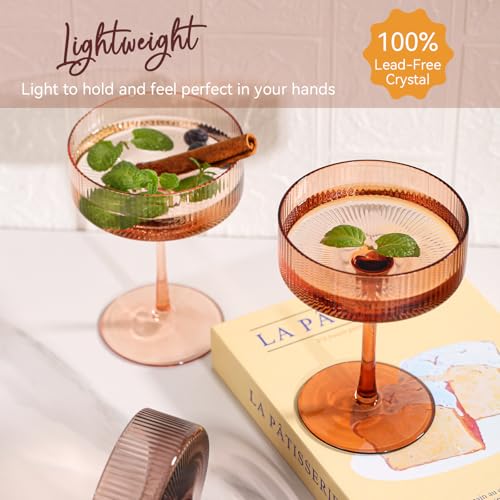 Brown Coupe Glasses Set of 6 |9 oz earth tones Brown martini Glasses |Melanin Cocktail Glasses Set,Champagne Coupe Glasses for Margarita, Bar,Dessert Glass - color: Melanie