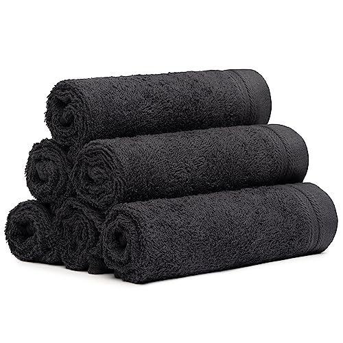 100% Cotton Washcloths Set 13” x 13” | Black Towels | Set of 6 Ultra Soft and Highly Absorbent Washcloths Sets for Bathroom, Gym, Hotel, Spa | Machine Washable Face Towel - color: Black, size: 6 Pcs 13" x 13"