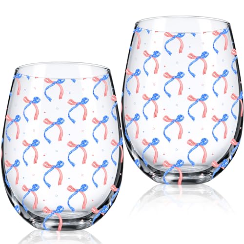 Sliner 2 Pack 250th Anniversary Stemless Wine Glasses 17oz Patriotic Drinking Glasses Independence Day Tumbler Cups for 4th of July Party Supplies Memorial Day Gift Decorations - style: Patriotic