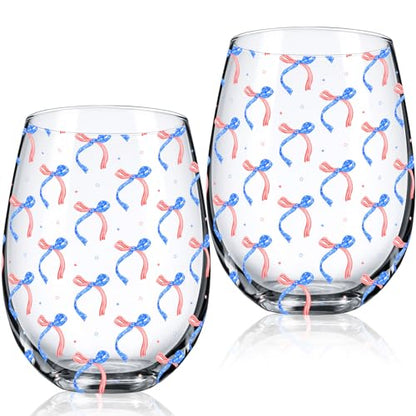 Sliner 2 Pack 250th Anniversary Stemless Wine Glasses 17oz Patriotic Drinking Glasses Independence Day Tumbler Cups for 4th of July Party Supplies Memorial Day Gift Decorations - style: Patriotic
