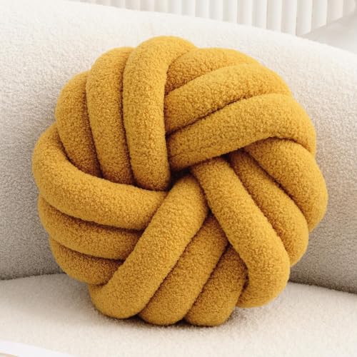 Knot Pillow,Yellow Decorative Pillows 13.7" | Round Throw Pillow,Boucle,PP Cotton Fill,Knotted Design,Simple Modern,Nordic Style,for Couch Sofa Bedroom - color: Yellow