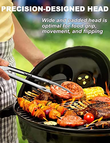 Anaeat Premium Kitchen Locking Tong Set of 3 - Heavy Duty Stainless Steel Food Tongs with Long Handle & Non-Slip Silicone Grip for Cooking, Baking, Grilling - Heat Resistant up to 480°F - color: 3 Pcs Stainless Steel - Black, size: 7+9+12 Inch