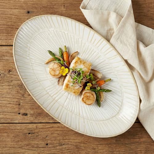 15.6-inch Ceramic Dinner Plate Set of 4, Ceramic Salad Plate Set, Retro Cream-Style Dinner Plate,Suitable for salads, appetizers, snacks, and sushi，Oven and dishwasher safety - color: White