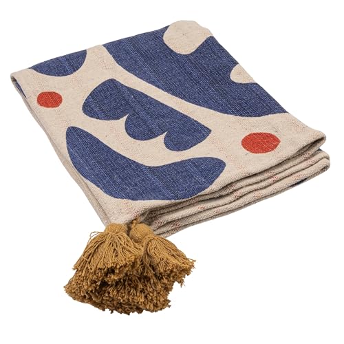 Bloomingville Woven Cotton Blend Throw with Abstract Design, Stripes and Tassels, Multicolor