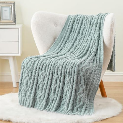 Battilo Sage Green Throw Blanket for Couch, 51"x67", Textured Knit Blanket - color: Sage Green