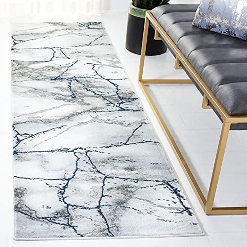 SAFAVIEH Craft Collection Runner Rug - 2'3" x 6', Ivory Grey & Blue, Modern Abstract Design, Non-Shedding & Easy Care, Ideal for High Traffic Areas in Living Room, Bedroom (CFT877M) - color: Ivory Grey/Blue, size: 2'3" x 6' (Runner)