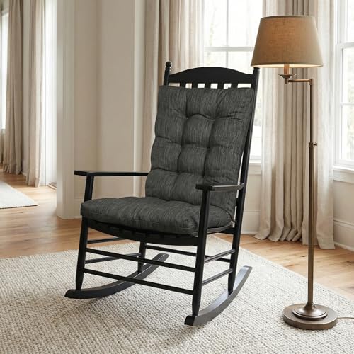 baibu Patented Dual-Layer Rocking Chair Cushion Set, 19.5 x 19.5 in, Black | Two-piece memory foam seat and back cushion set with secure ties and a non-slip bottom for indoor rocking chairs. - color: Black
