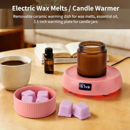 Candle Warmer,Wax Melt Warmer for Desk with Temperature Display | 1-9H Delay Start Timer,Wax Warmer for Scented Wax,Wax Melter,3 Temperature Settings,1-9H Auto Shut Off Timer - color: Pink