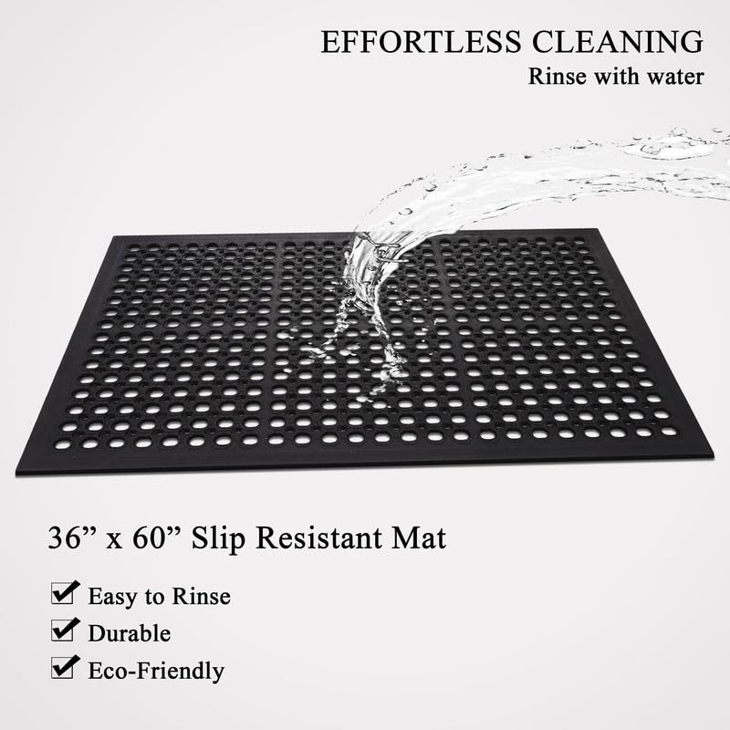 A1 Home Collections Anti Fatigue Mat, 0.6" Thick Heavy Duty Rubber Floor Mat with Drainage Holes - Non-Slip Kitchen, Bar & Restaurant Mat, 32x47 in (3 Pack) - size: 3 Pack - 47"L x 32"W x 0.6"Th