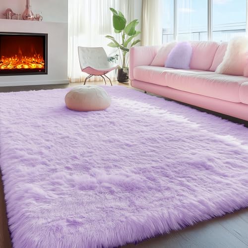 Fluffy Soft Purple Rug 4' x 6' Rug, Shaggy Rugs for Bedroom Living Room,Furry Rugs for Bedroom Princess,Bedside Rug Nursery Christmas Home Decoration Shag Carpet for Kids Teen's Room - color: 2- Purple, size: 4' x 6' (Rectangular)