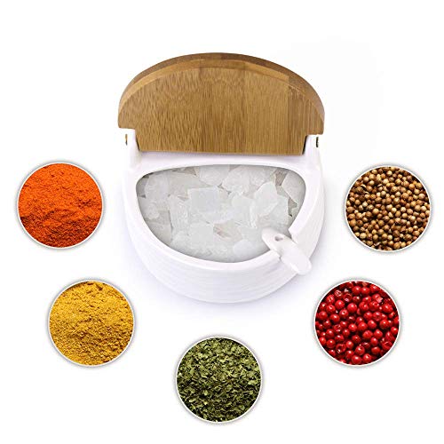 Ceramic Sugar Bowl with Bamboo Lids and Spoons Serving Tray, Porcelain Sugar Container for Sugar Tea Coffee Spice,Salt Condiment with Chalkboard Labels for Home Kitchen,9.1 fl oz 270 ML - color: C-001-2