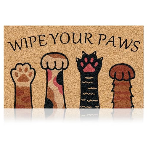 Coir Welcome Mat, Non-Slip, Wipe Your Paws, 17 x 29 in | 100% Natural Coir, Anti-Shedding, Durable PVC Backing, Traps Dirt and Mud, Indoor and Outdoor Entryway, Easy to Clean - color: Wipe Your Paws, size: 2'5" x 1'5" (Rectangular)