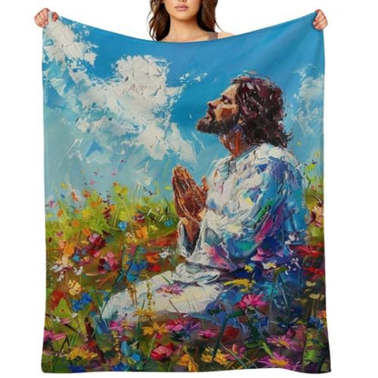 Jesus in Wildflower Field 02 Flannel Blankets Fleece Soft Throw Lightweight Plush Gifts for Couch, Bed, Cozy Sofa Plush, Chair, Lovers 60x80in(150x200cm) - color: Style-11, size: 60x80in(150x200cm)