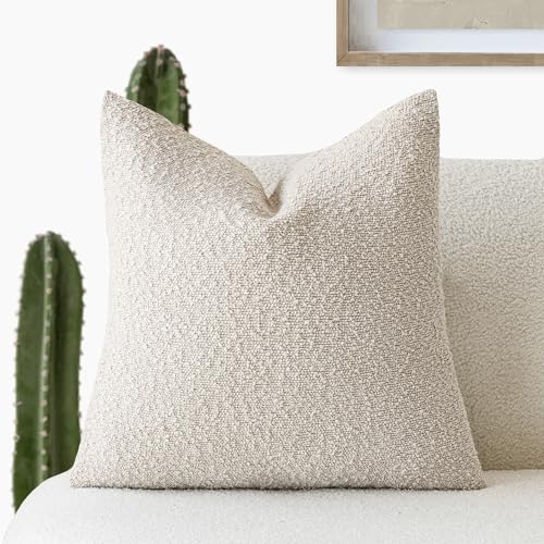 Foindtower Decorative Textured Boucle Throw Pillow Covers Accent Solid Pillow Cases Neutral Soft Cozy Couch Cushion Case for Chair Sofa Bedroom Living Room Home Decor 16x16 Inch,1PC,Light Beige - color: Light Beige, size: 16" x 16" (Pack of 1)