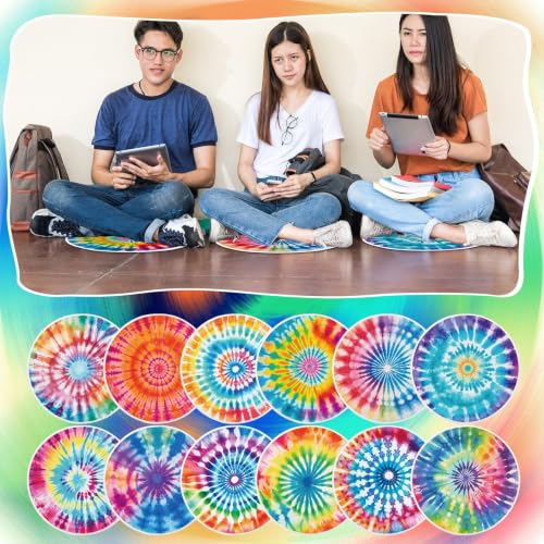 12 Pcs Carpet Circle Seats, 15 Inch Round Classroom Rug, Non Slip Corner Floor Cushion Mat, Circle Time Rug for Living Room, Learning, Playing Areas, Story Time, Group Activity (Tie Dye) - style: Tie Dye