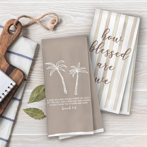 Christian Palm Tree Kitchen Towels Set - Boho Christian Gifts Dish Towels, Beachy Religious Gifts Hand Towel, Christian Psalm Scripture Tea Towel, 16x24 Inches Set of 2 - color: Christian- 03