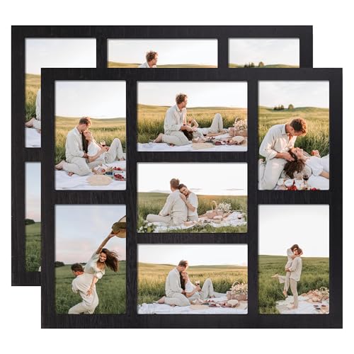 YESKAY 4x6 Picture Frame Collage for Wall Decor with Real Glass,Multiple Wooden Photo Collage Frames,7-Opening for 4 x 6 Picture Frames,Rustic Black,2 Pack - color: Rustic Black, size: 4x6-7 Opening(OD:13x15in)