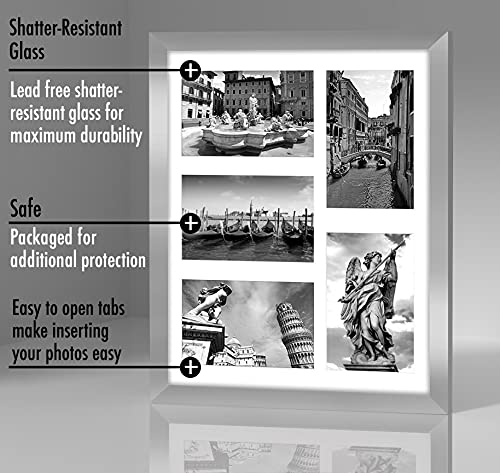 Americanflat 4x6 Collage Picture Frame with Shatter-Resistant Glass - Fits Five 4x6 Photos or Use as One 11x14 Picture Frame - Signature Collection - Collage Frames for Wall Display - Silver | Overall frame size 11x14, Shatter-resistant glass, hangs verti