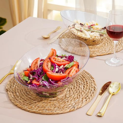 bUCLA 54 OZ Clear Plastic Serving Bowls (12 Pack) - Angled Serving Bowls Disposable for Chip&Candy - Party Table Salad and Fruit - color: Clear, size: 54oz