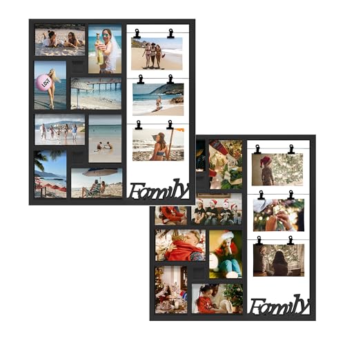 Jerry & Maggie Family Photo Frame, 11 Pictures Frame Multi Selfie Gallery Collage, Family Picture Frames Collage Wall Decor, No Assembly Needed, Assorted Frames for Gallery Wall (Black) - color: Black/ 2 Pack, size: 11 Opening