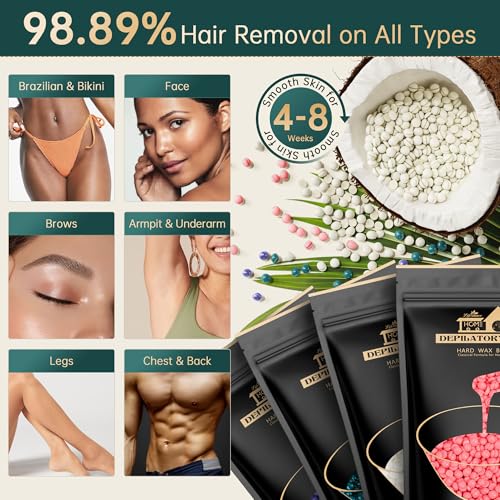 Lifestance Waxing Kit for Women & Men - L3 Emerald Alloy Digital Warmer, Silicone Wax Pot Liner, Hair Removal Kit with 14.1oz Hard Wax Beads & Oil Spray Professional for Home Brazilian Bikini Face Leg - color: Chic Enhanced LCD (Emerald Alloy) Kit