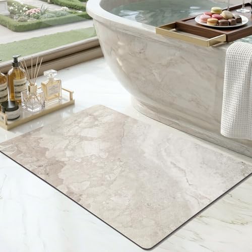Color&Geometry Thin Bath Mat Non Slip,Thin Bathroom Rugs fit Under Door | 30"x17" Washable Bath mats for Bathroom,Bath Mat Quick Dry Low Pile Bathroom Rug for Bathtub and Shower Floor - color: Beige Stone-texture, size: 17"x30"