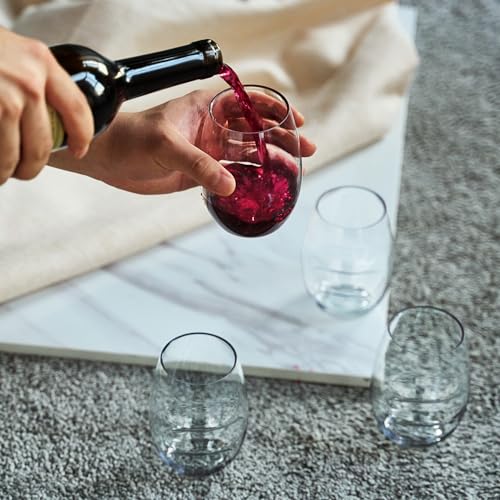 Unbreakable European Plastic Crystal, Stemless Wine Glasses | Set of 4, 13.5 OZ | Acrylic Tritan Set with 3-Finger Indentations - Clear Short Tumbler Set, BPA Free, Reusable, Naturally Aerates Wine - color: Clear, size: Set of 4