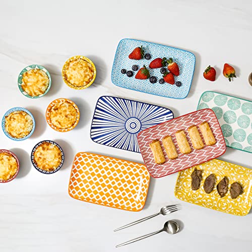 KitchenTour Rectangular Serving Platter, 8 inch Ceramic Dinner Plates Serving Trays Set of 6 for Salad, Appetizers, Sushi, Fruit, Microwave and Dishwasher Safe