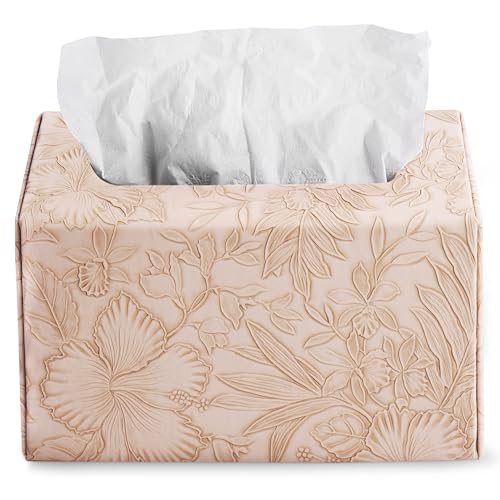 Hand Towels Box Cover,PU Leather Tissue Box Cover Holder Compatible with Kleenex Disposable Paper Hand Towels Suitable for Dining,Kitchen,Bathroom(1-Carved Light Brown) - color: 1-carved Light Brown2