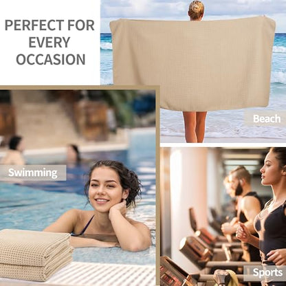 Microfiber Waffle Bath Towels, 4 Pieces, Soft, Absorbent, Fast Drying, Lint Free 430 GSM (27''x55''/68.58 cm x139.7 cm) - color: Beige