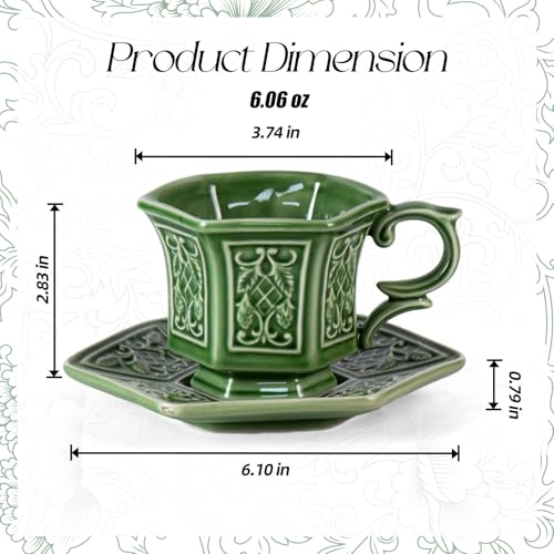 KAMMAK Tea Cups and Saucers Set of 2, 6 oz Porcelain Coffee Cups, SY004 | Stackable Espresso Mugs, Ceramic Demitasse for Coffee, Cappuccino, Latte, Americano, Tea - size: 8CZSY004