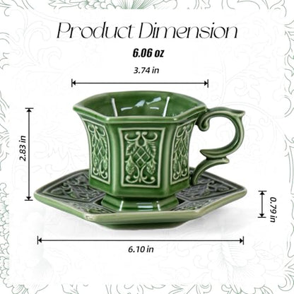 KAMMAK Tea Cups and Saucers Set of 2, 6 oz Porcelain Coffee Cups, SY004 | Stackable Espresso Mugs, Ceramic Demitasse for Coffee, Cappuccino, Latte, Americano, Tea - size: 8CZSY004