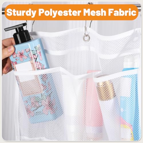 2 Pack Mesh Hanging Shower Caddy, 7-Pocket Bathroom Organizer | Quick-Dry Polyester Mesh, 3 Metal Hooks, Foldable For Dorm, Cruise, Rv, Camping And Home Use