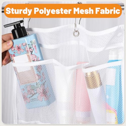 2 Pack Mesh Hanging Shower Caddy, 7-Pocket Bathroom Organizer | Quick-Dry Polyester Mesh, 3 Metal Hooks, Foldable For Dorm, Cruise, Rv, Camping And Home Use